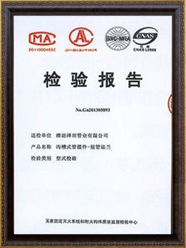 溝槽式管接頭-短管法蘭 檢驗報告